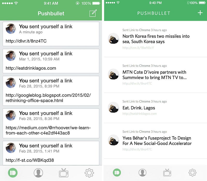Current feed on the left. Redesign on Right.