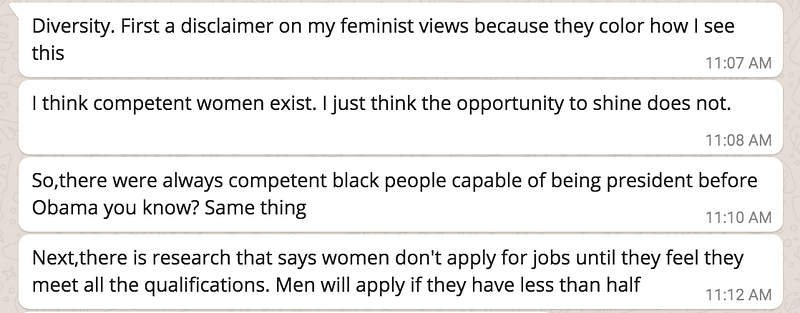 “Men will apply if they have less than half”