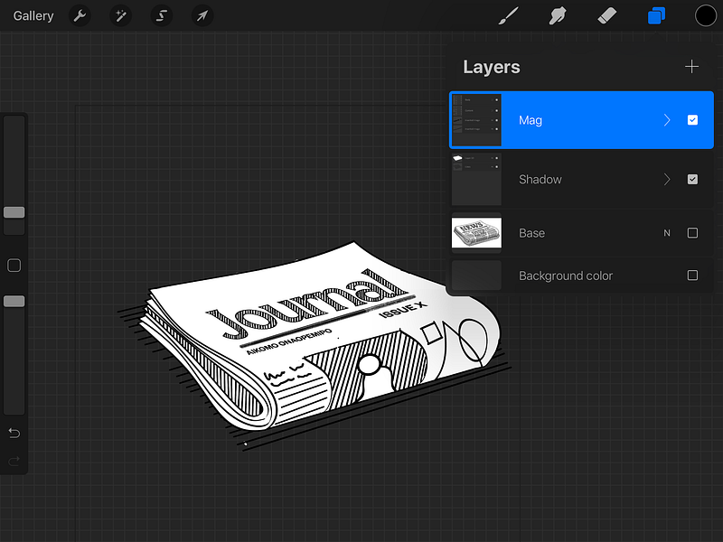 Screenshot of Procreate app where I created the journal illustration