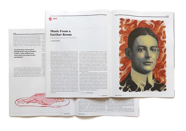 Left: [L’Etudant Noir (1935)](https://letudiant-noir.webs.com/), Right: [The New Republic (2015)](https://fontsinuse.com/uses/14676/the-new-republic). Both these publications, like The Republic, are primarily text journals on politics and culture. But unlike The Republic, these two have more interesting typographic compositions.