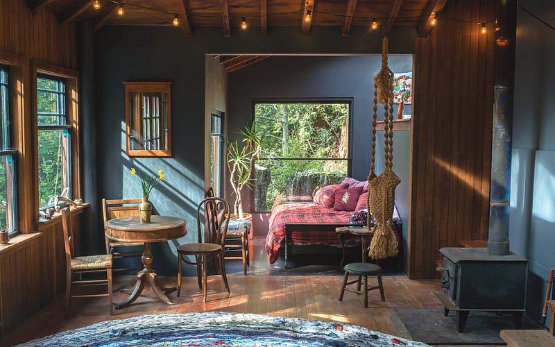 All the cabins at SCF are built by hand! (📷 Andres Gonzalez for the [New York Times](https://www.nytimes.com/2016/03/20/t-magazine/design/fritz-haeg-salmon-creek-farm-commune.html))